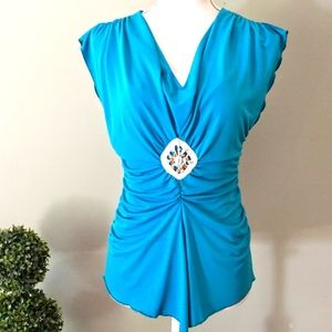 Vintage Turquoise Blouse - Mexico w 🐚 & Gems - Medium